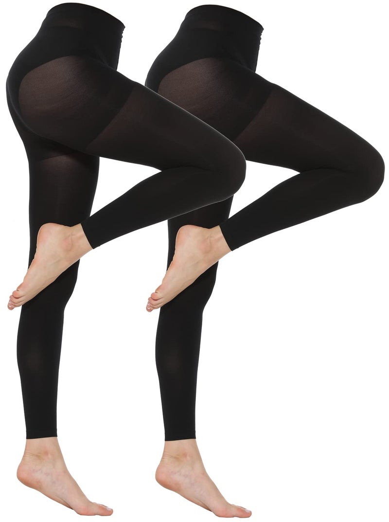 MANZI Women's 2 Pairs Opaque Control-Top Tights with Comfort Stretch 70 Denier Footless Black Large - Image 1
